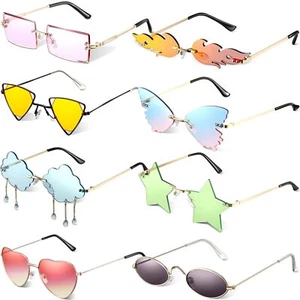 8Pcs Irregular Sunglasses Set Heart Sunglasses Flame Cloud Butterfly Star Rimles - Picture 1 of 7