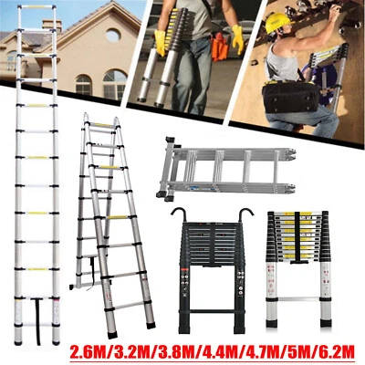 Échelle télescopique Acier inoxydable 2.6/3.2/3.8/4.4/5/6m échelle pliante 150kg - Photo 1/4