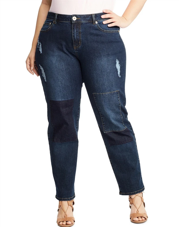 Just My Size 0352 Women's Plus-Size Patchwork Cropped Boyfriend Jeans NEW!! - Image 1 of 1