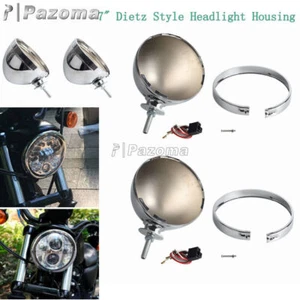 Carcasa de faro estilo Dietz cromada de 7" para Harley Dyna Softail 2 piezas - Imagen 1 de 8