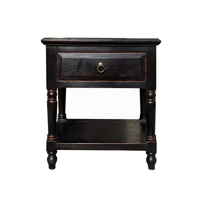 Mesa de cabeceira oriental desgastada preta marrom laca extremidade gaveta cs7249 - Imagem 1 de 4