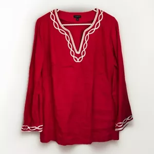 Camisa túnica Talbots 100 % lino roja popover para mujer talla mediana resort playa - Imagen 1 de 8