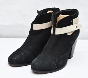Rag & Bone Harrow Black Ivory Leather Ankle Boots W/ Adjustable Strap Sz 39 9 - Picture 1 of 10