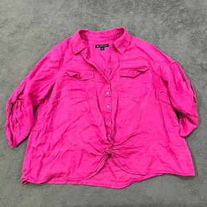 I.N.C. International Concepts Pink Twist Hem Button Blouse Women's Size Plus 0X - Picture 1 of 9