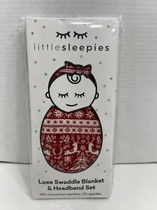 NEW Little Sleepies Red Christmas Swaddle And Headband Reindeer Snowflake Bamboo - Picture 1 of 8