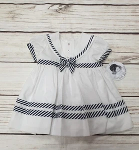 Baby Girls White and Navy Blue Sarah Louise Sailor Dress - Picture 1 of 5