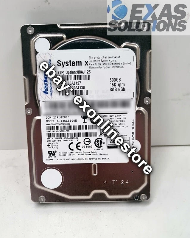 AL13SXB600N - 600GB 15KRPM SAS 6Gbps 2.5" HDD IBM/Lenovo/Toshiba (Zero Hours) - Image 1 of 1