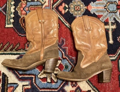 Botas vaqueras vintage Dexter para mujer 8,5N marrón gamuza/cuero estilo X782-5 Foto 1 de 4