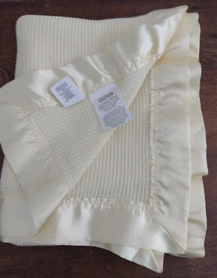 Waffle Weave Thermal Baby Blanket Yellow w/Satiny Trim Cotton Poly Starting Out - Image 1 of 4