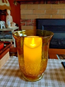AMBER COLOUR U SHAPE CRACKLE CRYSTAL CANDLE HOLDER - Picture 1 of 5