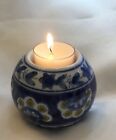 Cobalt Blue And White Tea Light Candle Holder Votive Porcelain 