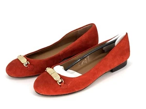 New TALBOTS Suede Leather Flats w/ Gold Buckle, Red/Orange Rust, Size 7.5 M - Picture 1 of 7
