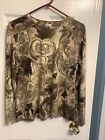 Chicos Womens Shirt Sz 2 Brown Gold Paisley See Picture For Spot On Sleeve Reduc