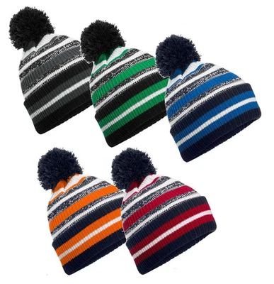 Bonnet Tricoté À Rayures En Polyester Recyclé Multi-Sports Beechfield - Photo 1/4