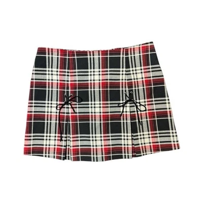 Y2K My Michelle Plaid Red, White + Black Plaid Lace-up Bow Mini Skirt Size 12 - Изображение 1 из 4