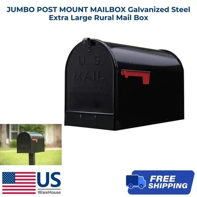 JUMBO POST MOUNT MAILBOX Galvanized Steel Extra Large Rural Mail Box - Image 1 of 4