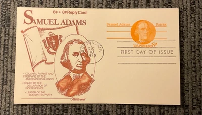 Samuel Adams Philosopher Stationary Postal Card USA FDC 1973 with Reply Card - image 1 of 2