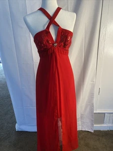 Faviana New York Red Prom Dress Size 7/8 Beaded Evening Gown Formal - Picture 1 of 4
