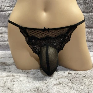 Mutandine uomo 28-40 M nere pizzo MARSUPIO TRASPARENTE rete perizoma sfacciato VICTORIAS SECRET - Foto 1 di 10