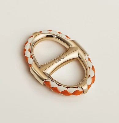 Hermes Chaine d’Ancre Scarf 90 Ring TRESSEE Orange/White Gold Metal *RARE* NIBWT - Image 1 of 4
