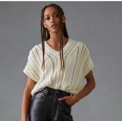 Suéter RAG & BONE Jolie sem mangas Vee cabo grande marfim NOVO robusto malha outono - Imagem 1 de 4