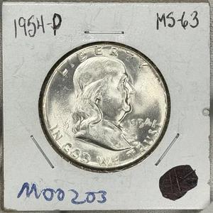 1954-P 50c Franklin Half Dollar 1/2 90% Silver Benjamin Philadelphia UNC BU Coin - Picture 1 of 4