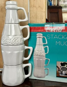 Vintage 1996 Coca-Cola STACKABLE Coke Bottle Mug Creamer Set Ceramic 14.5” Tall - Picture 1 of 8