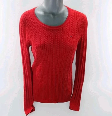 Tommy Hilfiger кабель вязаный пуловер свитер L красный хлопок опрятный классический новый без ЯРЛЫКОВ  - Изображение 1 из 4