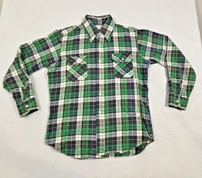 Camisa vintage de franela Sears Roebucks años 80 90 bolsillos con solapa verde mediana a cuadros Foto 1 de 4
