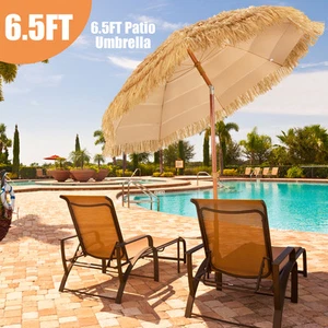 6.5ft Thatch Tiki Beach Umbrella Outdoor Patio Umbrella w/ Adjustable Tilt - Picture 1 of 10