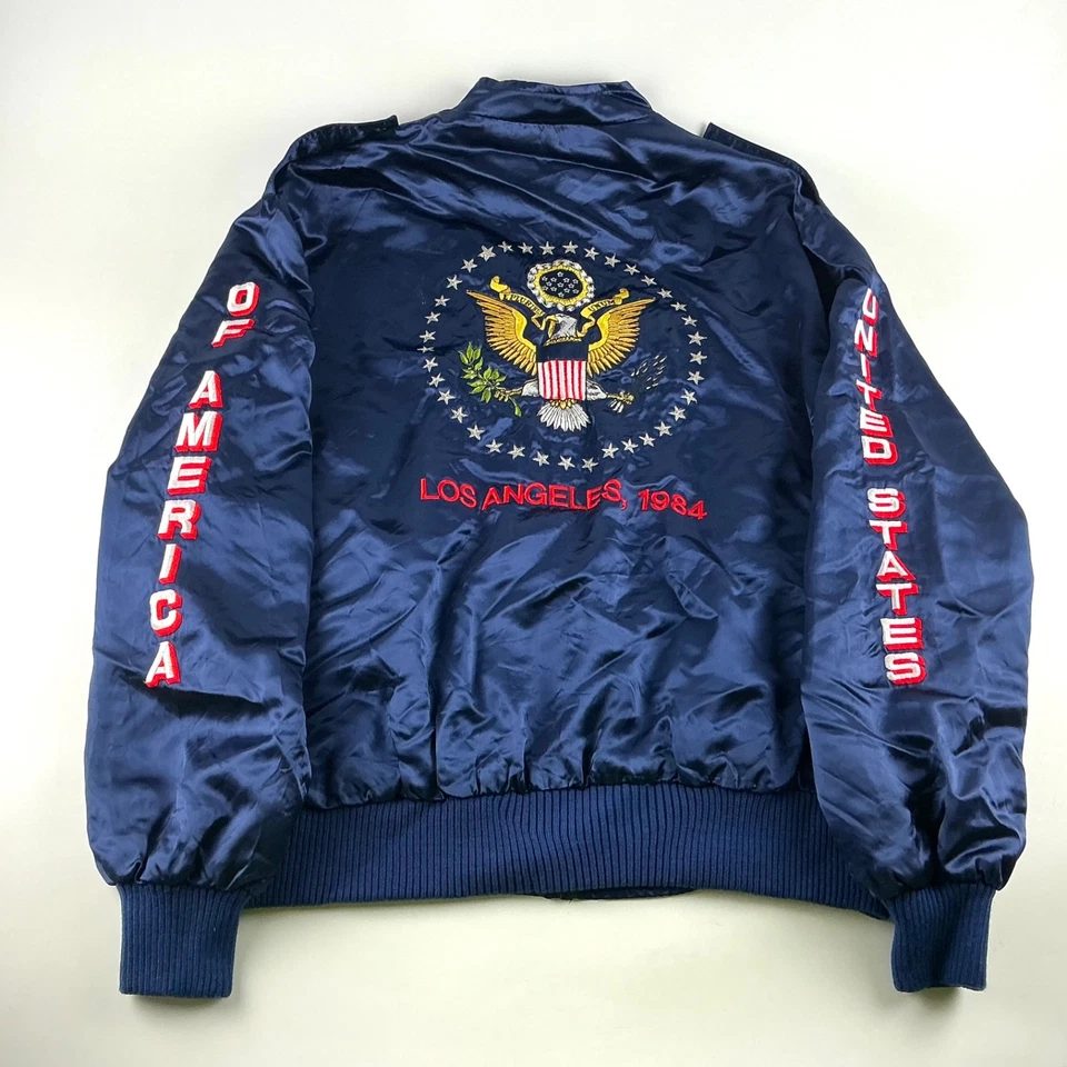 Chaqueta de bombardero satinada 1984 USA-1 Competición Juegos Olímpicos de Los Ángeles Juegos Olímpicos grandes de colección Foto 1 de 4
