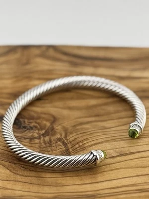 David Yurman 5mm Peridot Cable Bracelet Sterling Silver 925 Size Small - Image 1 of 4