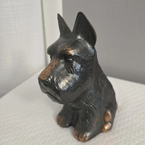 Vtg Scottie Dog Coin Bank Cast Metal Bronze Look Scottish Terrier W Key MCM  - Picture 1 of 8