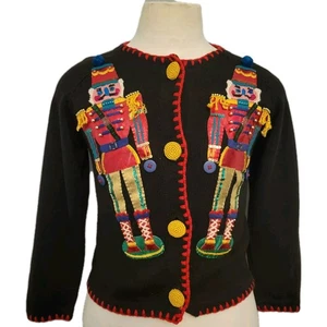 Michael Simon Sez Nussknacker bestickt Vintage 1995 Ugly Christmas Sweater Medium  - Bild 1 von 22
