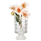  Pedestal Base Glass Vase Wide Mouth vases for Flowers, Embossed Flower Diamond