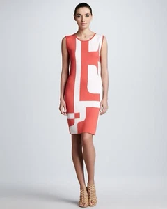 Escada Knit Geometric Dress Cashmere Blend Coral Size XS - Picture 1 of 8