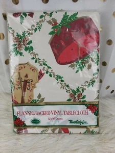 Vintage Christmas Town & Land Leinen Flanell Rückenlehne Vinyl Tischdecke länglich - Bild 1 von 6