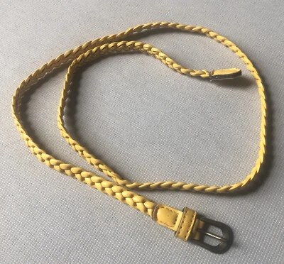 Vintage Yellow Braided Faux Leather Belt Adjustable Fits Up To 37” Med - Image 1 of 4
