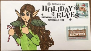 Holiday Elves FDC 2022 CACHÉ DIBUJADO A MANO Pretty Elf Woman - Imagen 1 de 2