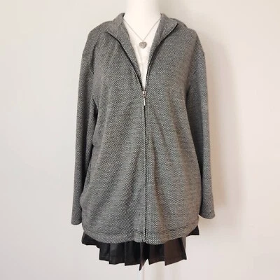 Vtg 80s Sport Zip Jacket Women's Large Black White Houndstooth Josephine Chaus - Image 1 of 4