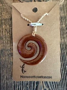 Genuine Koa Wood Hawaiian Jewelry Spiral Pendant Choker/Necklace  #45034 - Picture 1 of 1