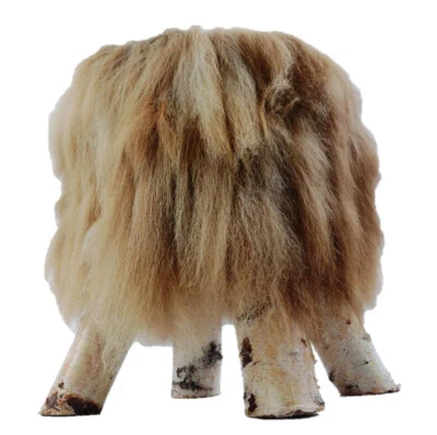 Schaffellhocker Tierhocker Fellhocker Lammfellhocker Fell-Hocker Holz Braun - Bild 1 von 3