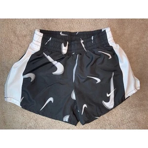 Girl's Small Nike Dri-FIT Athletic Shorts All Over Swoosh Print Black White Kids - Picture 1 of 5