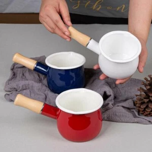 500ml Milk Pot Wooden Handle Enamel Butter Coffee Pot Mini Saucepan Cookware Pan - Picture 1 of 11