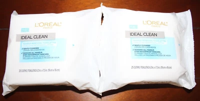 NUEVO L'Oreal Paris IDEAL CLEAN Toallitas Desmaquillantes 50 ea 2 PK/25 ea Foto 1 de 4