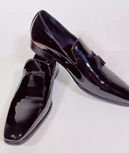 Mocassini smoking formali Stacy Adams uomo taglia 14M nero nappa verniciata - Foto 1 di 9