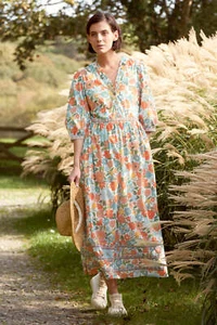 Seasalt Women's Dress - multi Blue Hills Border V-Neck Floral Dress - Regular - - Picture 1 of 6