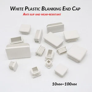 White Rectangular End Caps Plastic Inserts Bungs Blanking Plugs Size10mm~100mm - Picture 1 of 8