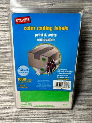 Staples Color Coding Circular Labels Print or Write Removable Neon Green 3/4" - Image 1 of 2