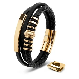 SERASAR | Men's Original Leather Bracelet [Shine]  - Black, Silver & Gold Colors - Picture 1 of 25